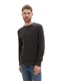 Strukturierter Rundhalspullover black grey melange