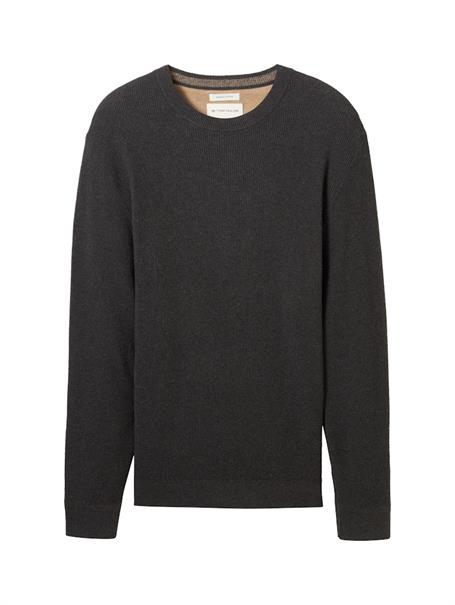 Strukturierter Rundhalspullover black grey melange