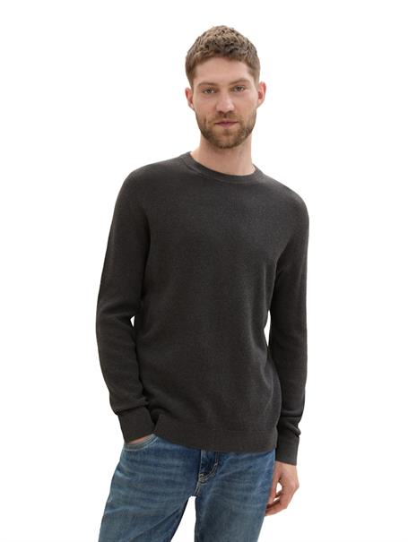 Strukturierter Rundhalspullover black grey melange