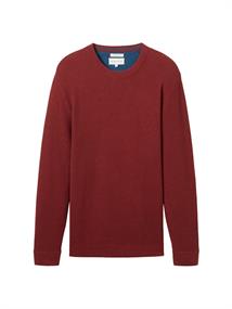 Strukturierter Rundhalspullover burgundy dark red melange