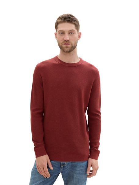 Strukturierter Rundhalspullover burgundy dark red melange