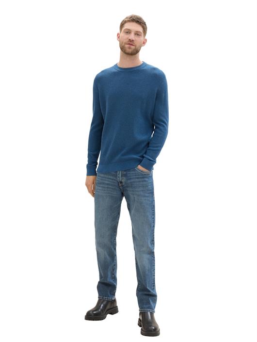 strukturierter-rundhalspullover-dark-teal-melange