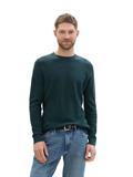 Strukturierter Rundhalspullover dark tree green melange