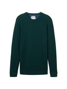 Strukturierter Rundhalspullover dark tree green melange