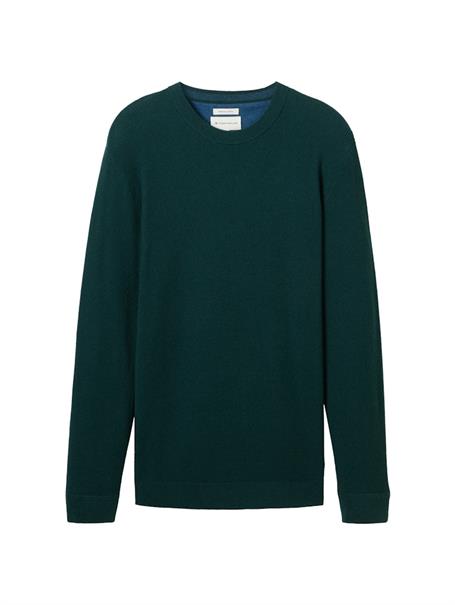 Strukturierter Rundhalspullover dark tree green melange