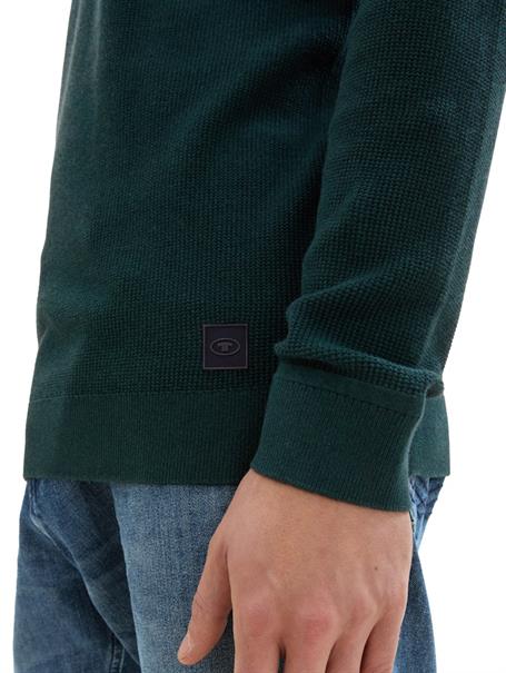 Strukturierter Rundhalspullover dark tree green melange
