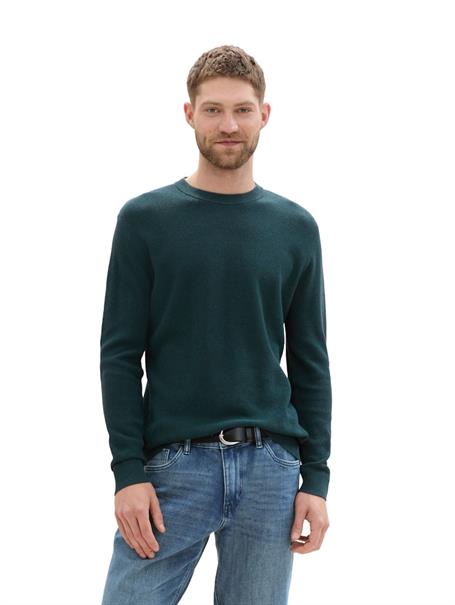 Strukturierter Rundhalspullover dark tree green melange