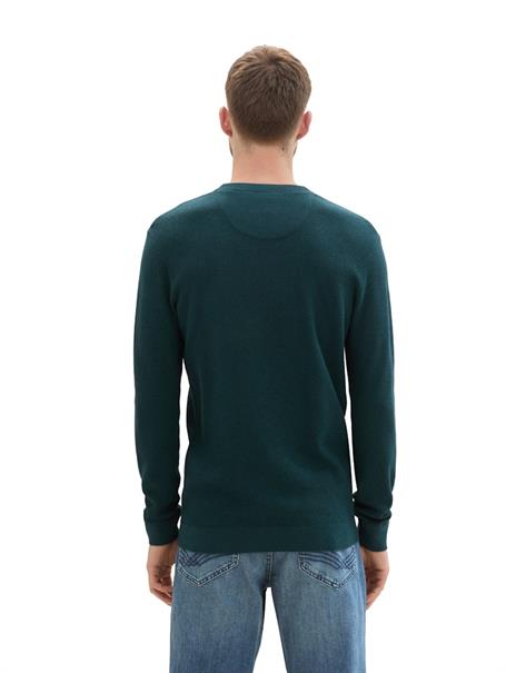 Strukturierter Rundhalspullover dark tree green melange