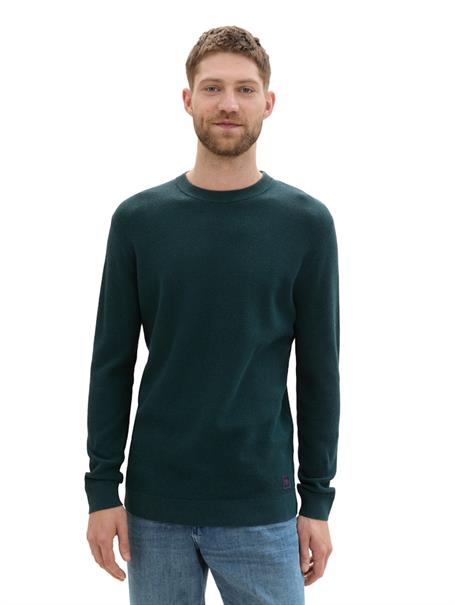 Strukturierter Rundhalspullover dark tree green melange