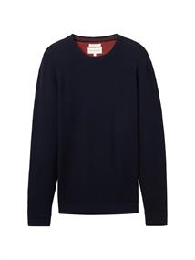 Strukturierter Rundhalspullover knitted navy melange