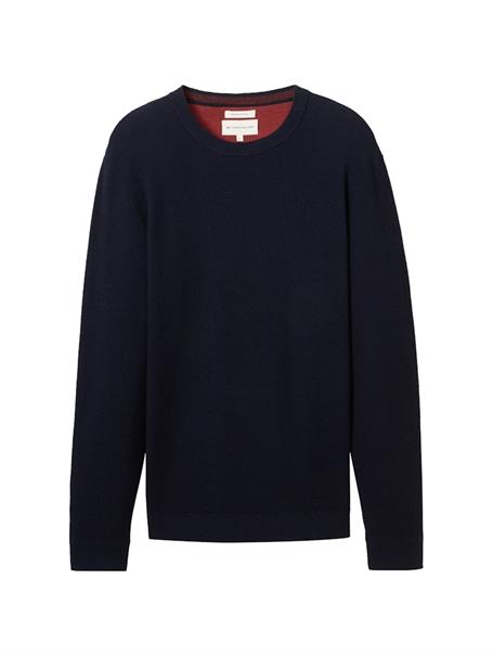 Strukturierter Rundhalspullover knitted navy melange