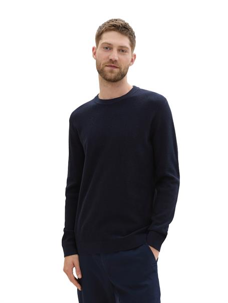 Strukturierter Rundhalspullover knitted navy melange