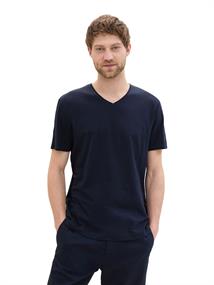 Strukturiertes T-Shirt mit V-Ausschnitt sky captain blue