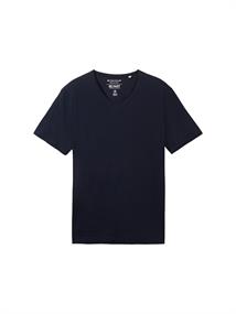 Strukturiertes T-Shirt mit V-Ausschnitt sky captain blue