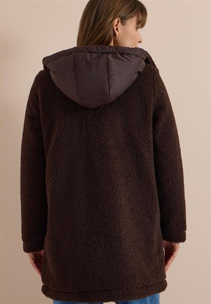 Strukturmix Teddy-Mantel mit Kapuze chocolate sauce brown