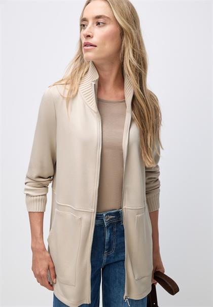 Sweatjacke mit Strickdetails soft fawn beige