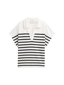 Sweatshirt in Polo-Optik offwhite navy stripe