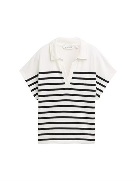 Sweatshirt in Polo-Optik offwhite navy stripe
