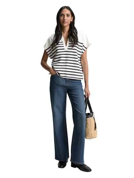 Sweatshirt in Polo-Optik offwhite navy stripe