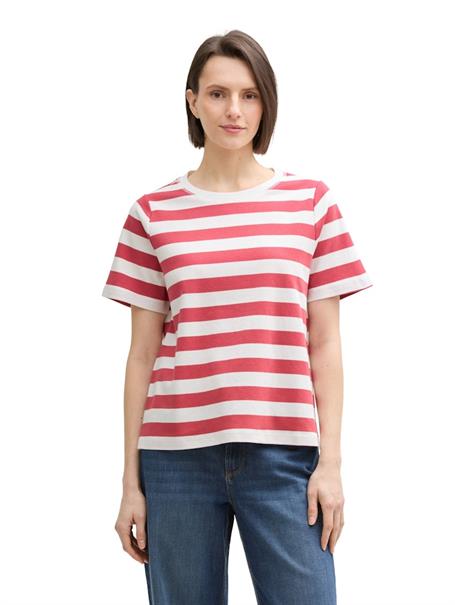 T-Shirt aus Baumwolle red offwhite block stripe