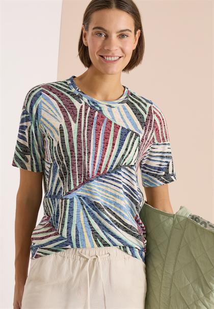 T-Shirt im Ausbrenner-Look mit Print palm breeze green