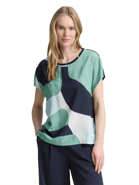 T-Shirt im Material-Mix faded green abstract flower