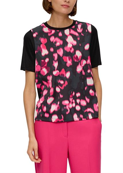 T-Shirt im Materialmix schwarz