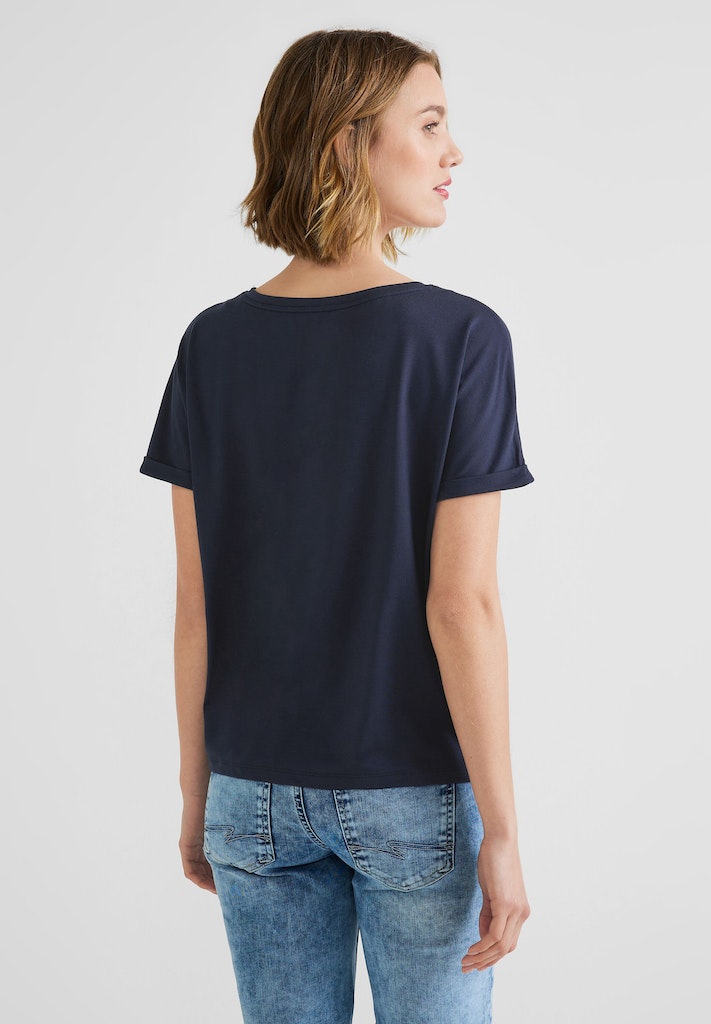 Street One Damen T-Shirt T-Shirt in Unifarbe deep blue bequem online kaufen  bei