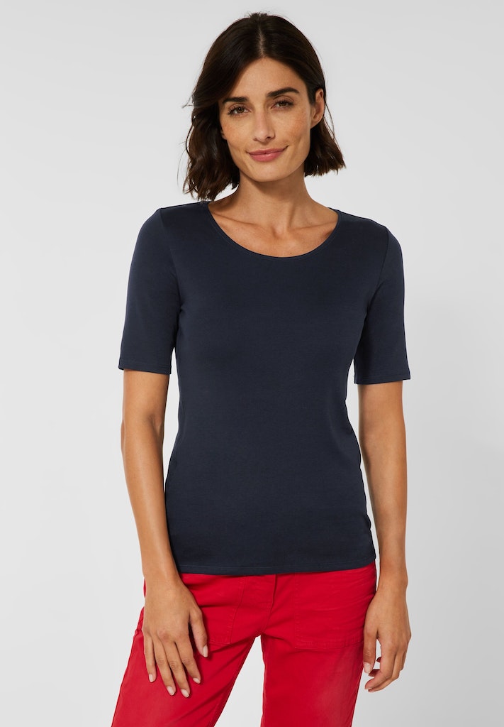 Cecil Damen T-Shirt T-Shirt in Unifarbe deep blue bequem online kaufen bei