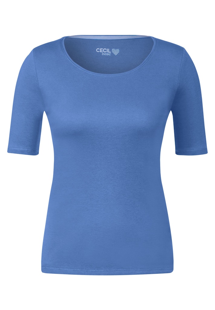 Cecil Damen T-Shirt T-Shirt in Unifarbe water blue bequem online kaufen bei