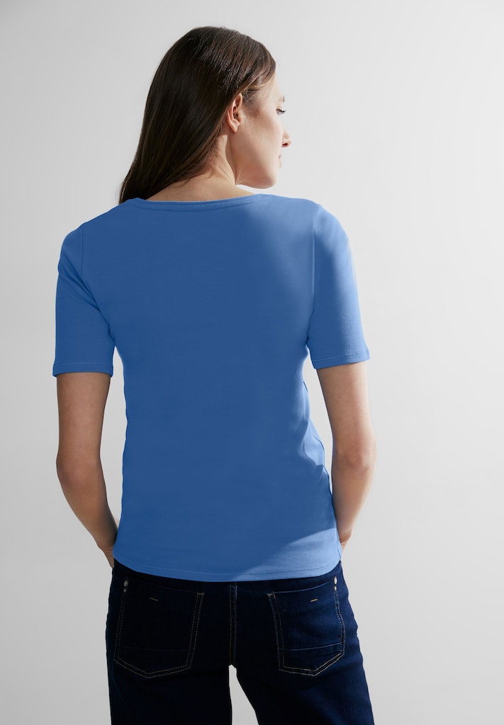 Cecil Damen T-Shirt T-Shirt in Unifarbe water blue bequem online kaufen bei