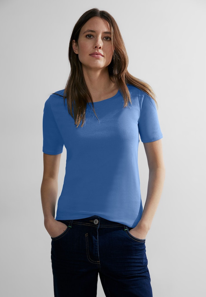 T-Shirt bei Damen water online Cecil in blue Unifarbe T-Shirt bequem kaufen