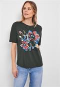 T-Shirt mit Blumen Fotoprint easy khaki