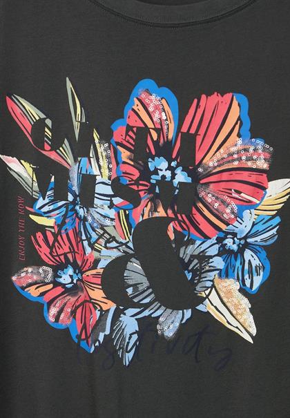 T-Shirt mit Blumen Fotoprint easy khaki
