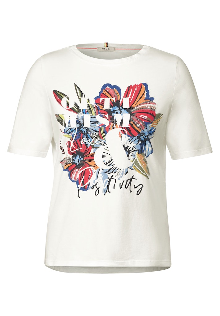 Fotoprint bei T-Shirt bequem white Cecil mit Blumen kaufen vanilla T-Shirt online Damen