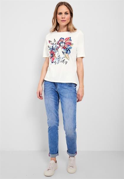 T-Shirt mit Blumen Fotoprint vanilla white