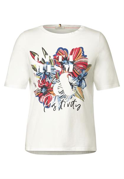 T-Shirt mit Blumen Fotoprint vanilla white