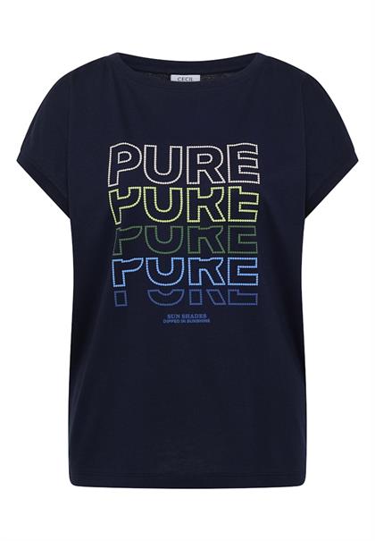 T-Shirt mit Boat Neck und Frontprint urban dark blue