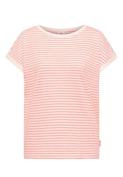 T-Shirt mit Boat Neck und Streifen coral