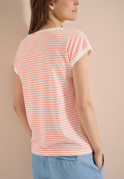 T-Shirt mit Boat Neck und Streifen coral