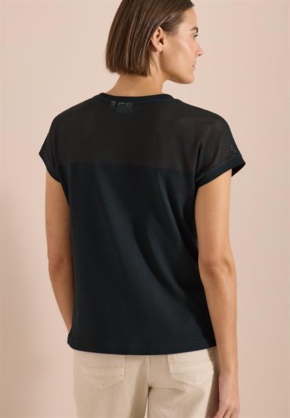 T-Shirt mit Boatneck und Mesh-Einsatz palm breeze green