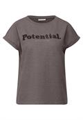 T-Shirt mit Bouclé Wording dark nomad brown mel.