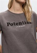 T-Shirt mit Bouclé Wording dark nomad brown mel.