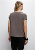 T-Shirt mit Bouclé Wording dark nomad brown mel.