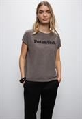 T-Shirt mit Bouclé Wording dark nomad brown mel.