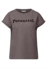 T-Shirt mit Bouclé Wording dark nomad brown mel.