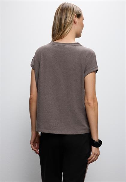 T-Shirt mit Bouclé Wording dark nomad brown mel.