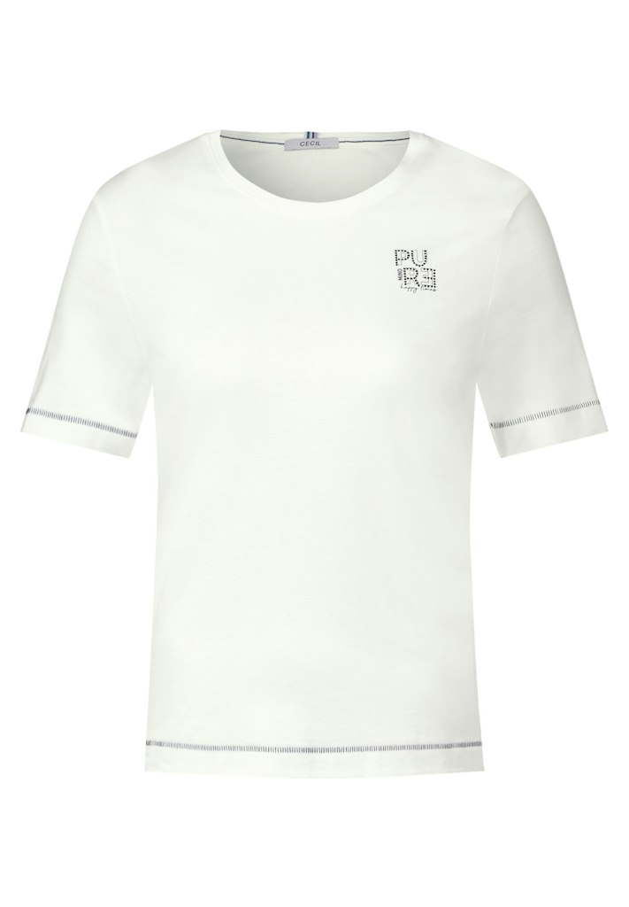 bequem T-Shirt Brustprint online Cecil vanilla T-Shirt bei white mit kaufen Damen