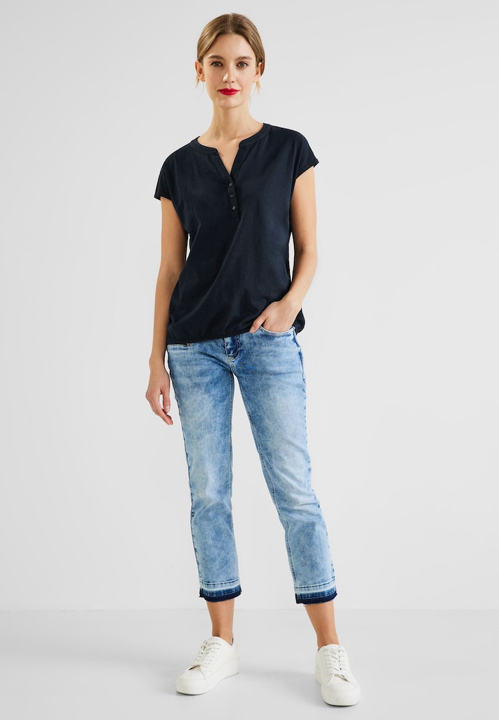 Street One Damen T-Shirt T-Shirt mit Elastiksaum splash blue bequem online  kaufen bei