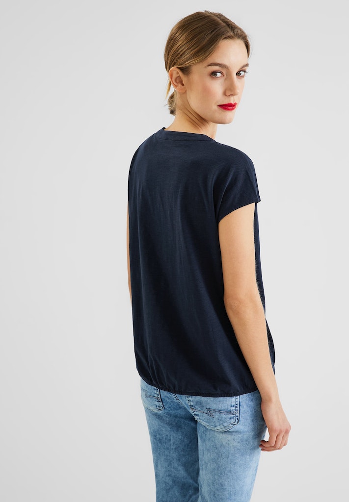 Street One Damen T-Shirt T-Shirt mit Elastiksaum splash blue bequem online  kaufen bei